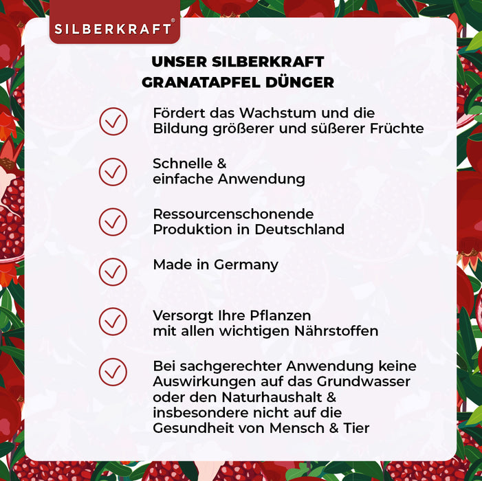 Granatapfel Dünger - Mineralischer NPK Flüssigdünger mit Stickstoff - Dünger für Granatapfelbaum - Silberkraft