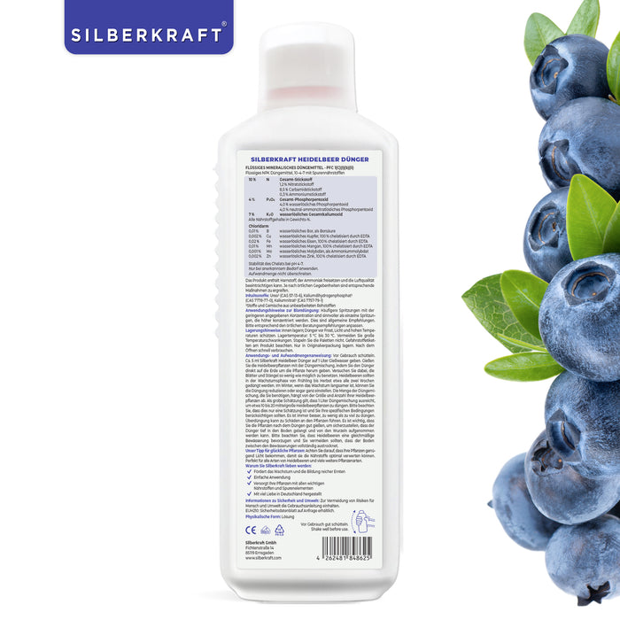Heidelbeer Dünger - Mineralischer NPK Flüssigdünger mit Stickstoff - Dünger für Heidelbeeren - Blaubeer Dünger - Beerendünger - Silberkraft