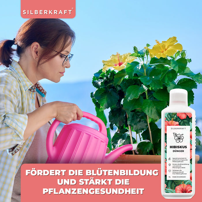 Hibiskus Dünger - Mineralischer NPK Flüssigdünger mit Stickstoff - Dünger für Hibiskus - Roseneibisch düngen - Silberkraft
