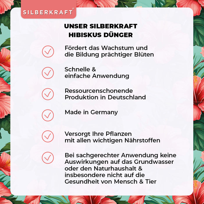 Hibiskus Dünger - Mineralischer NPK Flüssigdünger mit Stickstoff - Dünger für Hibiskus - Roseneibisch düngen - Silberkraft