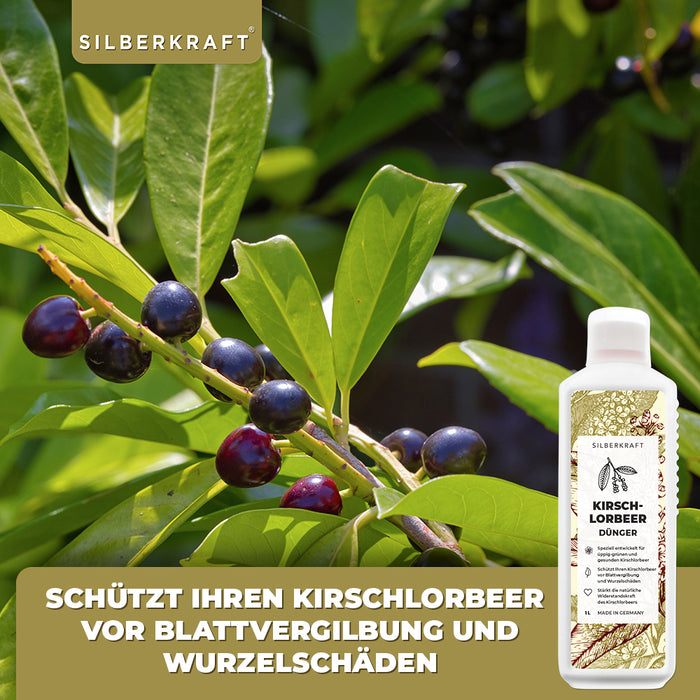 Kirschlorbeer Dünger - Mineralischer NPK Flüssigdünger mit Stickstoff - Dünger für Kirschlorbeer - Lorbeer Dünger - Silberkraft