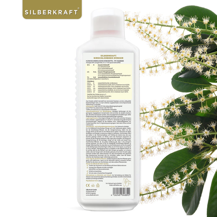 Kirschlorbeer Dünger - Mineralischer NPK Flüssigdünger mit Stickstoff - Dünger für Kirschlorbeer - Lorbeer Dünger - Silberkraft