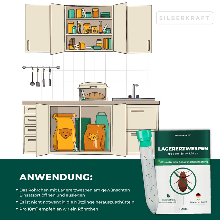 Lagererzwespen gegen Brotkäfer, Tabakkäfer, Kugelkäfer, Messingkäfer - Silberkraft