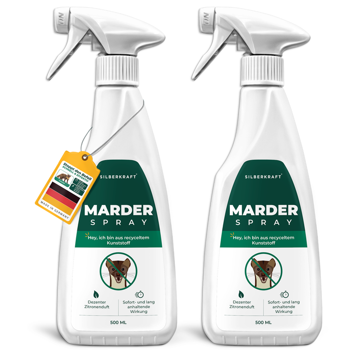 Silberkraft marterspray 500 ml in een praktische set van 2 - effectieve bescherming tegen marterbesmetting in voertuigen en gebouwen. Langdurige werking.