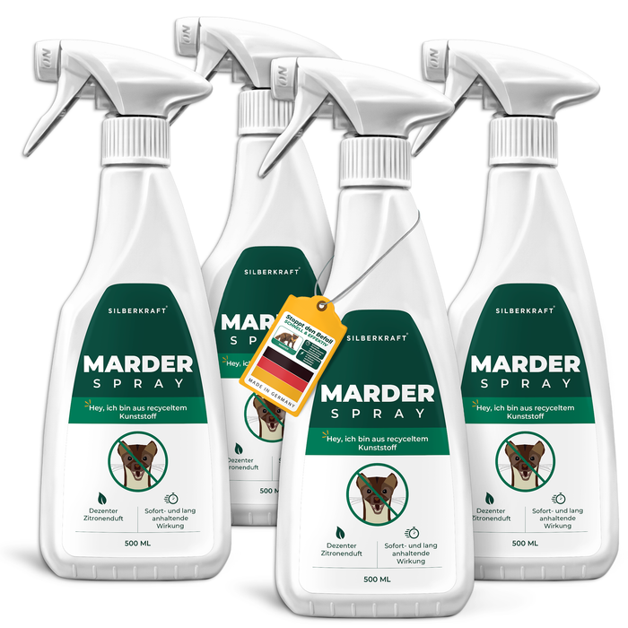 Silberkraft marterspray 500 ml in een praktische set van 4 - effectieve bescherming tegen marterbesmetting in voertuigen en gebouwen. Langdurige werking