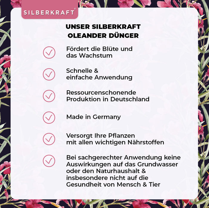 Oleander Dünger - Mineralischer NPK Flüssigdünger mit Stickstoff - Dünger für Oleander - Silberkraft