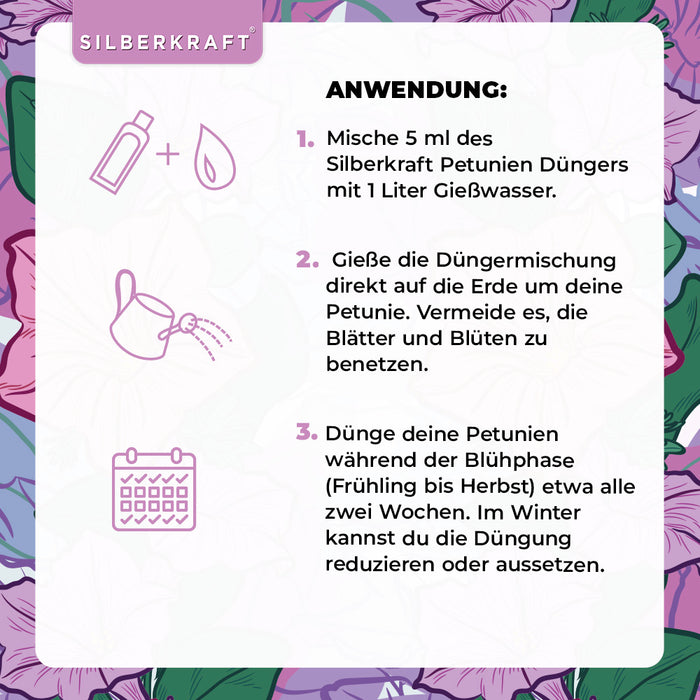 Petunien Dünger - Mineralischer NPK Flüssigdünger mit Stickstoff - Dünger für Petunien - Zauberglöckchen Dünger - Blumendünger - Silberkraft