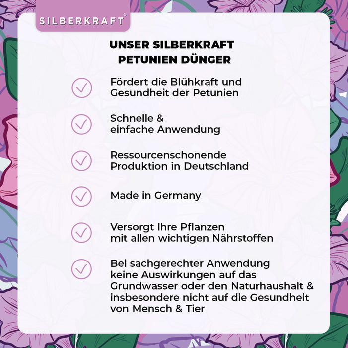 Petunien Dünger - Mineralischer NPK Flüssigdünger mit Stickstoff - Dünger für Petunien - Zauberglöckchen Dünger - Blumendünger - Silberkraft