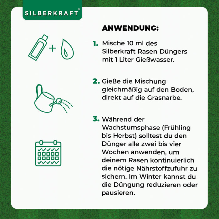 Rasen Dünger - Mineralischer NPK Flüssigdünger mit Stickstoff - Dünger für Rasen - Herbstdünger - Silberkraft