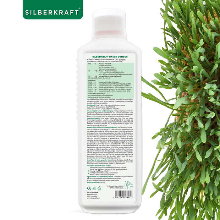 Rasen Dünger - Mineralischer NPK Flüssigdünger mit Stickstoff - Dünger für Rasen - Herbstdünger - Silberkraft