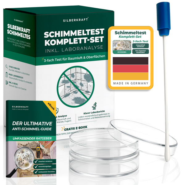 Schimmeltest complete set inclusief laboratoriumanalyse | 3-voudige test voor binnenlucht en oppervlakken - Silberkraft