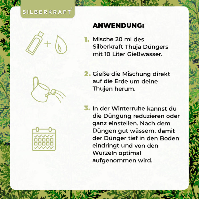 Thuja Dünger - Mineralischer NPK Flüssigdünger mit Stickstoff - Dünger für Thuja-Hecken - Koniferen Dünger - Silberkraft