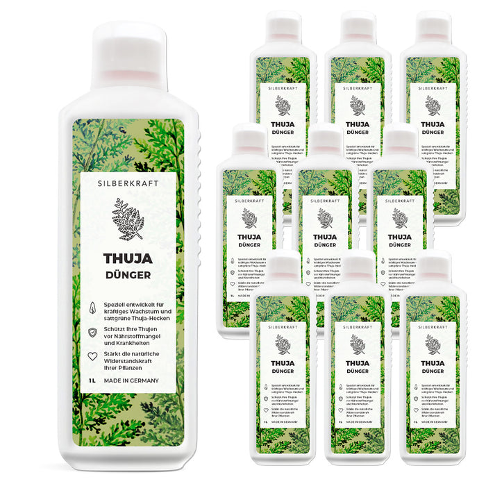 Thuja Dünger - Mineralischer NPK Flüssigdünger mit Stickstoff - Dünger für Thuja-Hecken - Koniferen Dünger - Silberkraft