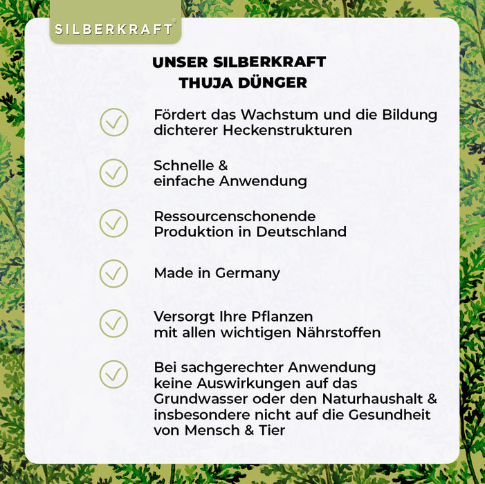 Thuja Dünger - Mineralischer NPK Flüssigdünger mit Stickstoff - Dünger für Thuja-Hecken - Koniferen Dünger - Silberkraft