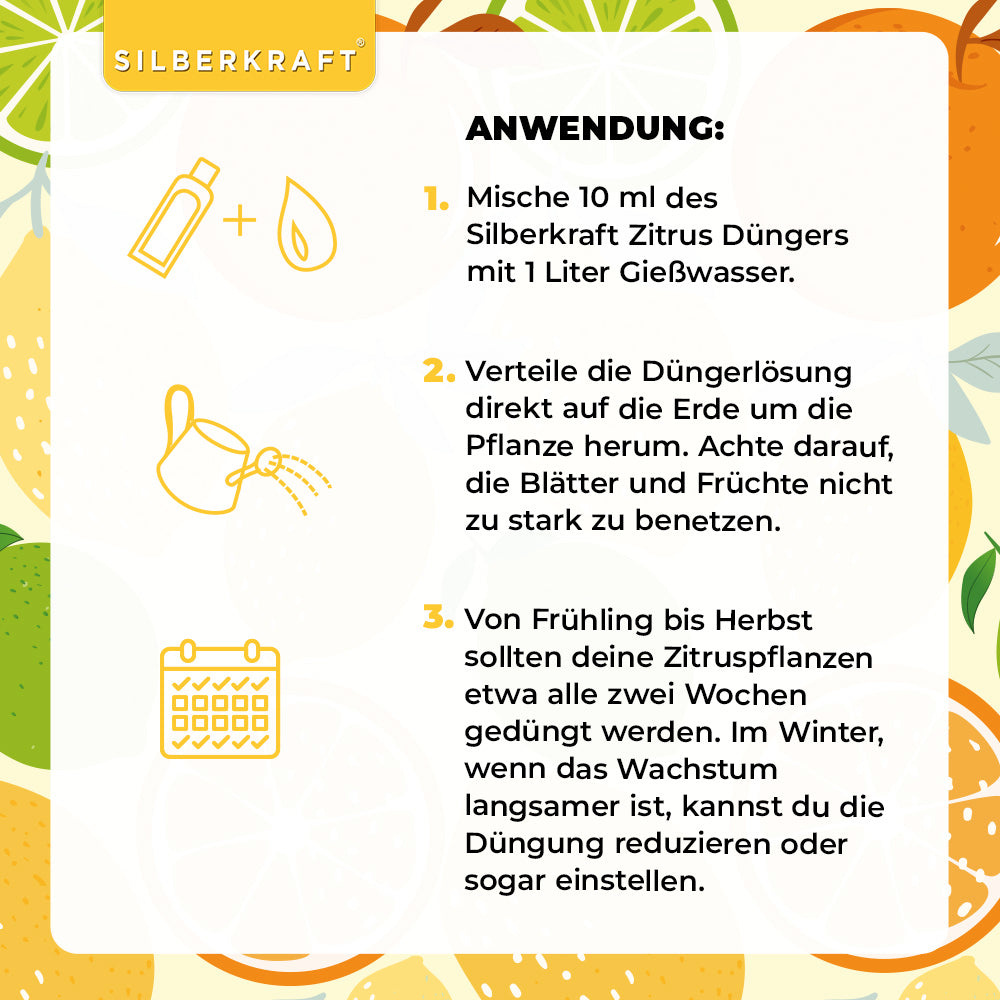 Zitrusdünger - Mineralischer NPK Flüssigdünger mit Stickstoff - Dünger für Zitruspflanzen - Zitronenbaum düngen - Silberkraft