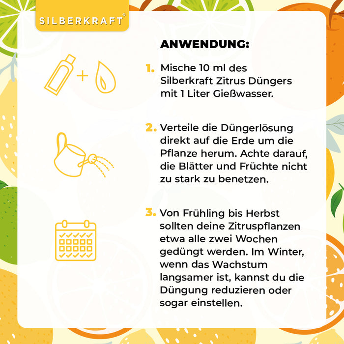 Zitrusdünger - Mineralischer NPK Flüssigdünger mit Stickstoff - Dünger für Zitruspflanzen - Zitronenbaum düngen - Silberkraft
