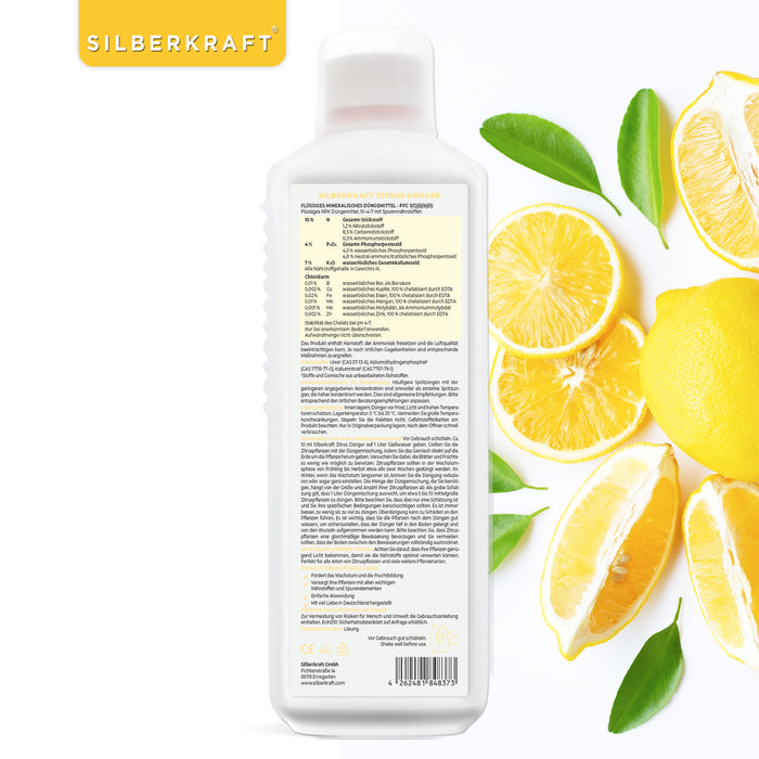 Zitrusdünger - Mineralischer NPK Flüssigdünger mit Stickstoff - Dünger für Zitruspflanzen - Zitronenbaum düngen - Silberkraft