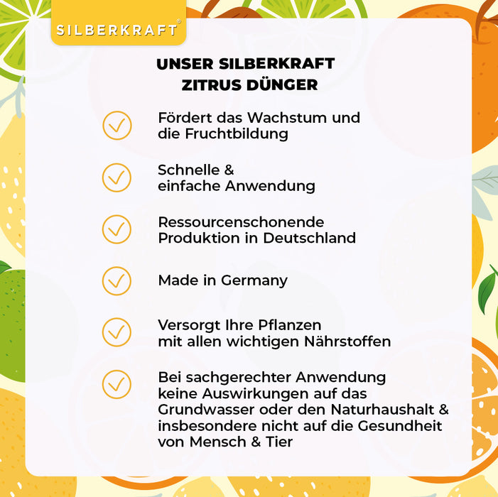 Zitrusdünger - Mineralischer NPK Flüssigdünger mit Stickstoff - Dünger für Zitruspflanzen - Zitronenbaum düngen - Silberkraft