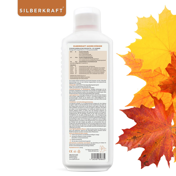 Ahorn Dünger - Mineralischer NPK Flüssigdünger mit Stickstoff - Dünger für Ahornbaum - Fächerahorn düngen - Japanischer Ahorn düngen - Silberkraft