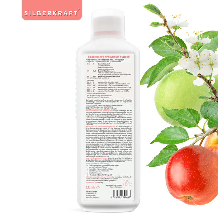 Apfelbaum Dünger - Mineralischer NPK Flüssigdünger mit Stickstoff - Dünger für Apfelbaum - Apfelbäume düngen - Obstdünger - Silberkraft