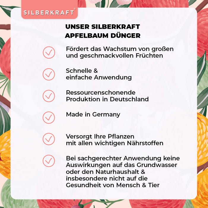 Apfelbaum Dünger - Mineralischer NPK Flüssigdünger mit Stickstoff - Dünger für Apfelbaum - Apfelbäume düngen - Obstdünger - Silberkraft