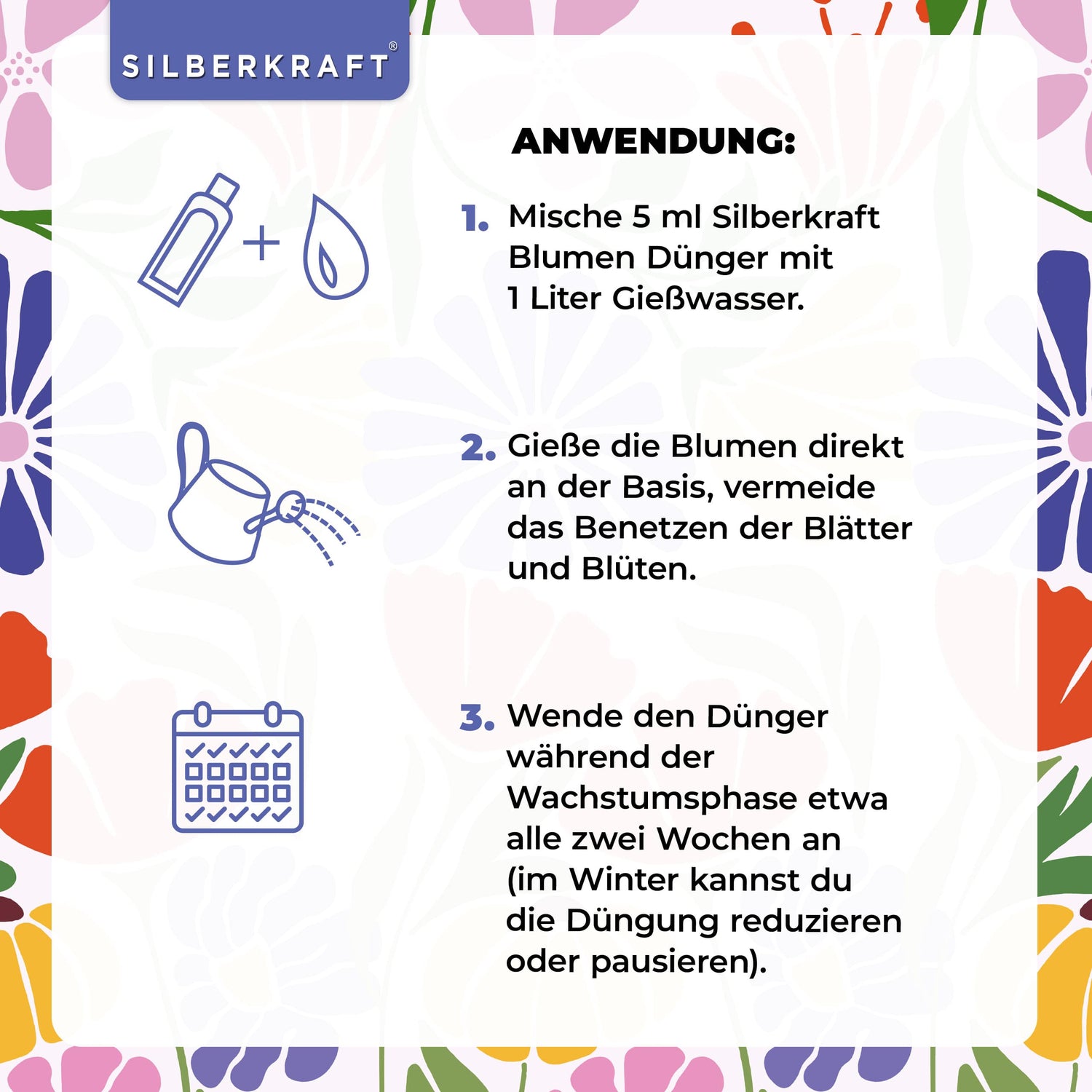 Blumendünger - Mineralischer NPK Flüssigdünger mit Stickstoff - Dünger für Blumen - Blumen Flüssigdünger - Silberkraft