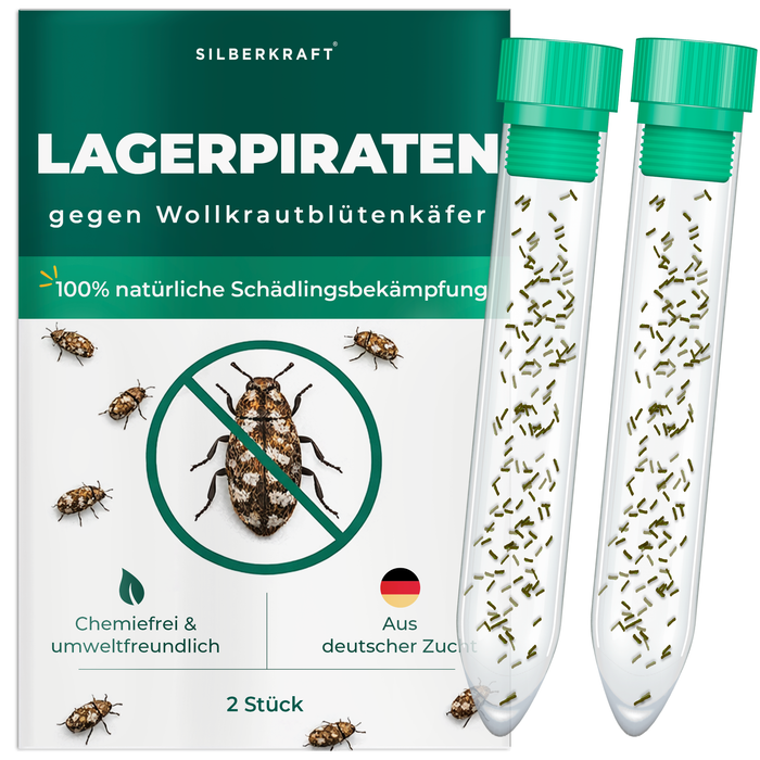 Silberkraft pilspiraten tegen wollige onkruidkevers - natuurlijke nuttige insecten ter bestrijding van wollige onkruidkevers in het huishouden, vrij van chemicaliën, uit Duitse kweek, 2x 30 pilspiraten per tube