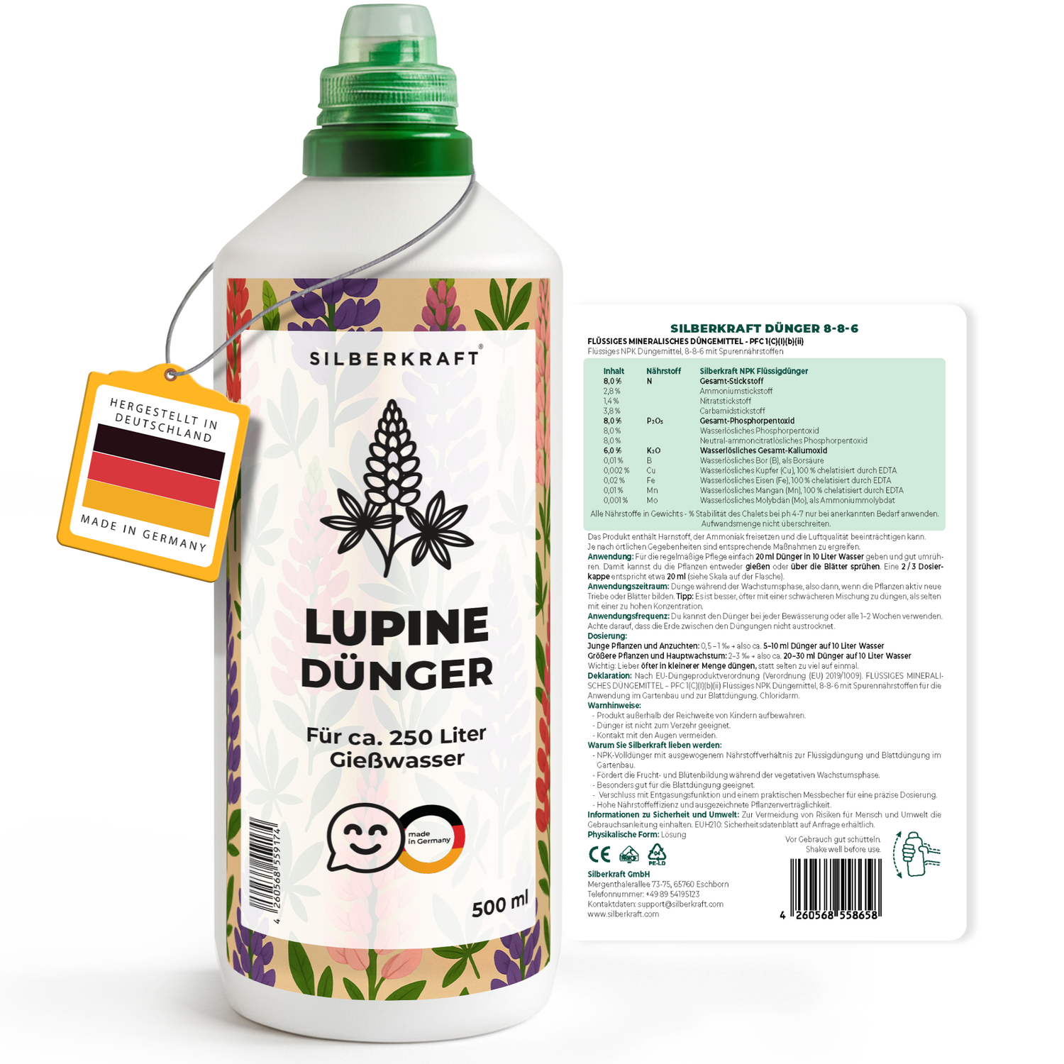 Lupinendünger – Mineralischer NPK Flüssigdünger mit Stickstoff – Dünger für Lupinen – Blühstauden-Dünger - Silberkraft