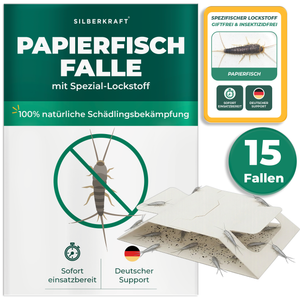 15 x Silberkraft Papierfisch Falle mit integriertem Spezial-Lockstoff zur Bekämpfung von Papierfischen im Haushalt