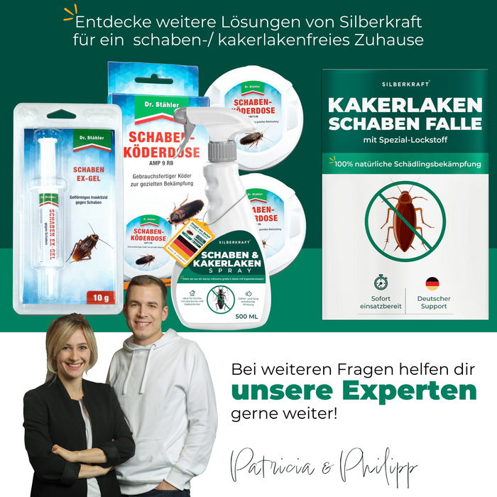 Silberkraft Lösungen gegen Schaben und Kakerlaken – Kakerlakenfalle, Schabenspray, Köderdose und Gel zur gezielten Schädlingsbekämpfung im Haushalt