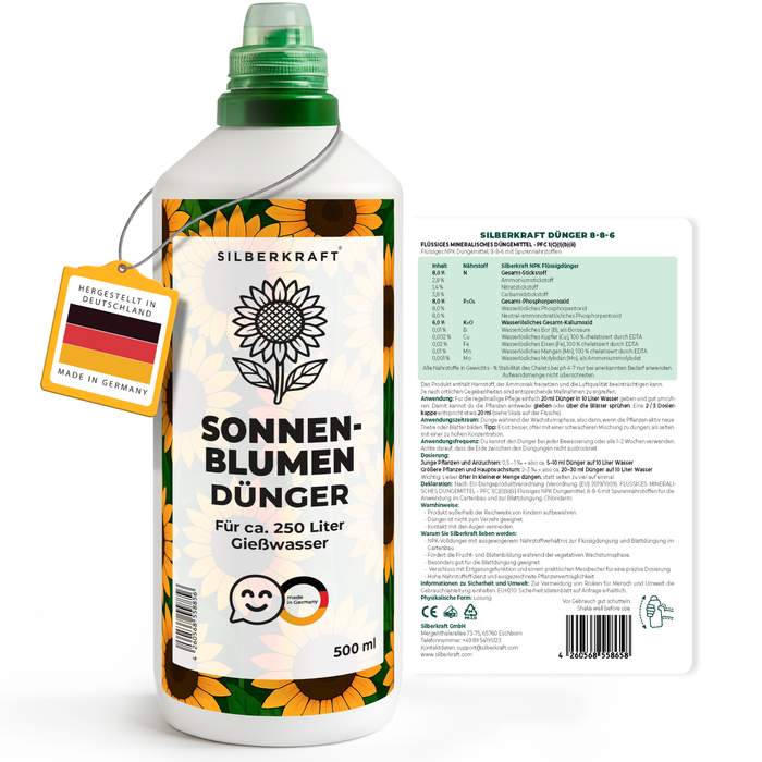 Sonnenblumendünger – Mineralischer NPK Flüssigdünger mit Stickstoff – Dünger für Sonnenblumen – Blühpflanzen-Dünger - Silberkraft