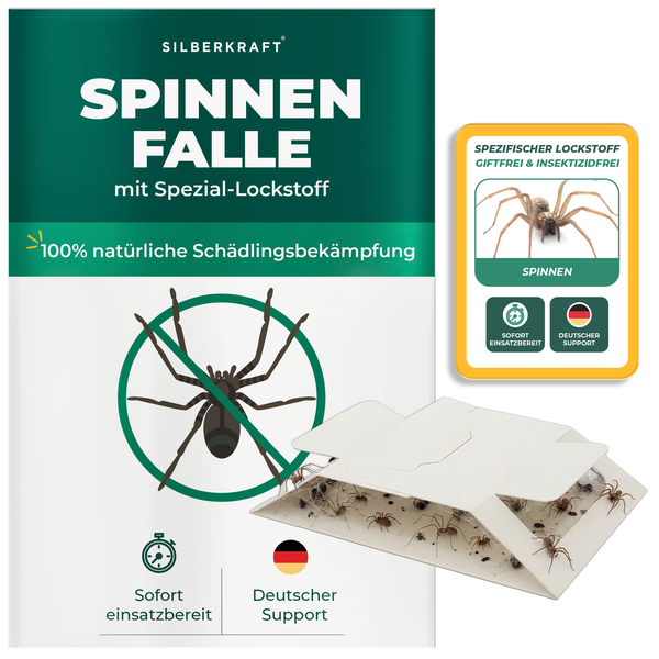 Silberkraft spinnenval met speciaal lokmiddel - zelfklevende val tegen spinnen, biocidevrij, insecticidenvrij en direct klaar voor gebruik