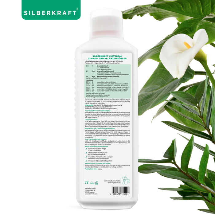 Universaldünger für Zimmer- und Gartenpflanzen - Mineralischer NPK Flüssigdünger mit Stickstoff - Dünger für Gemüse - Pflanzendünger - Silberkraft