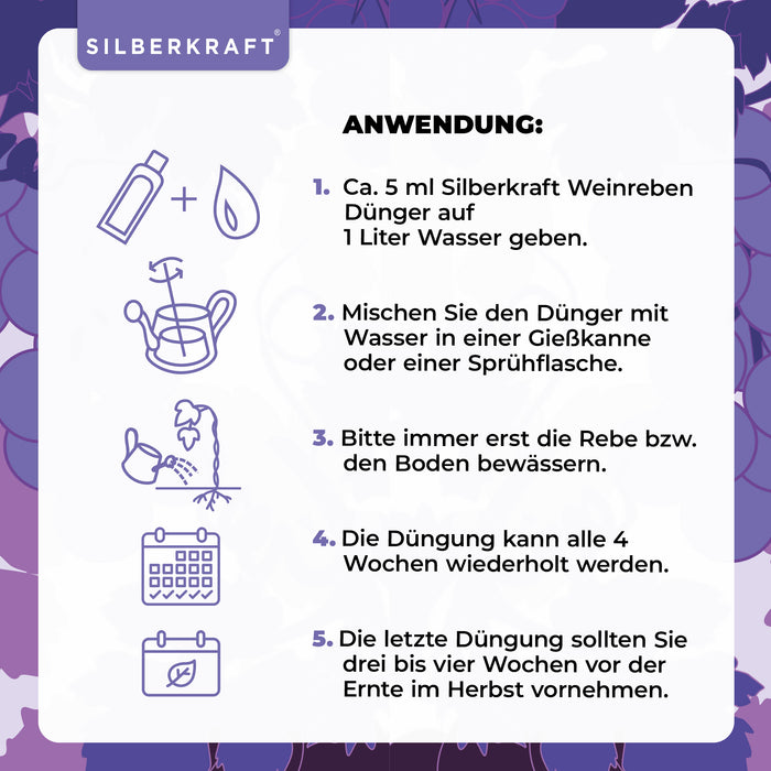 Weinreben Dünger - Mineralischer NPK-Flüssigdünger mit Stickstoff - Dünger für Weinreben - Weinstock Dünger - Silberkraft