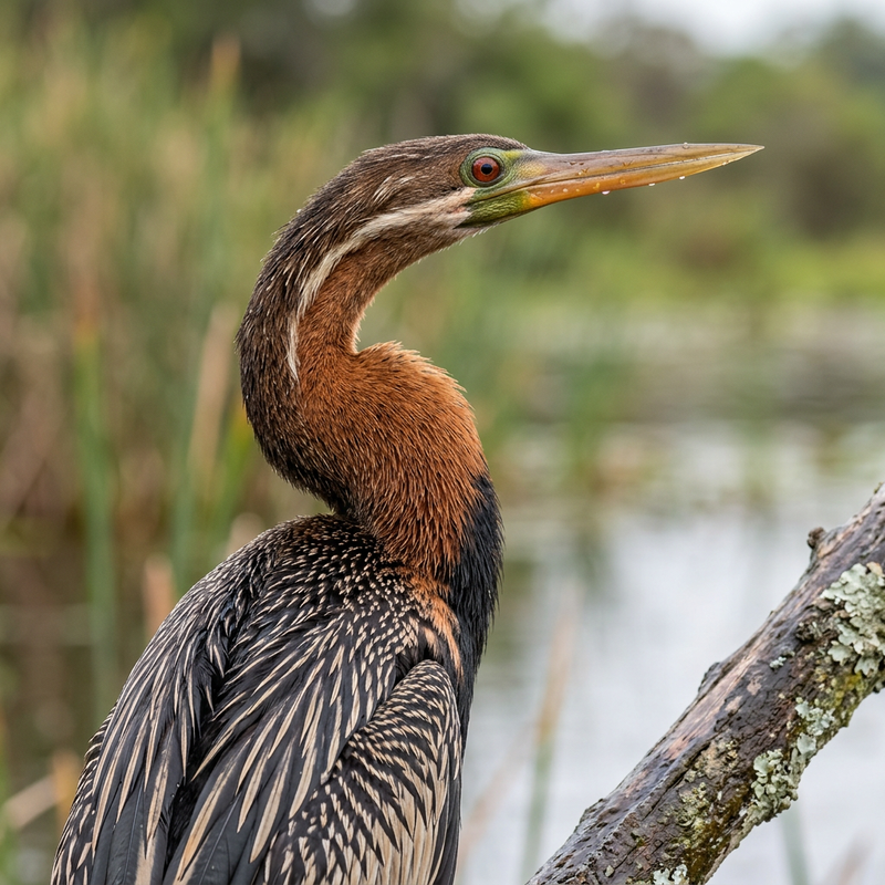 Afrikanischer Schlangenhalsvogel (Anhinga rufa), AI-illustratie