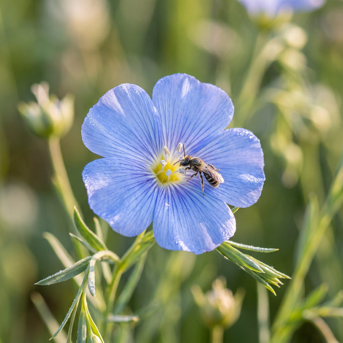 Blüte von Ausdauernder Lein (Linum perenne) in Nahaufnahme (KI-generiert)