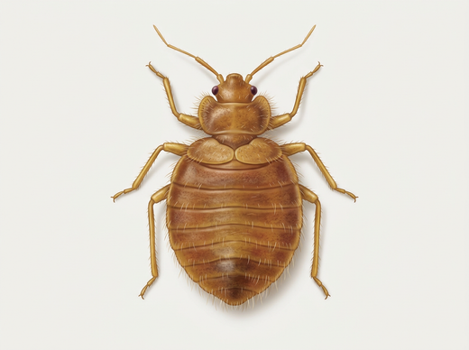 Slikwants (Oeciacus hirundinis) van bovenaf: kleine, platovale, harige bruine kever