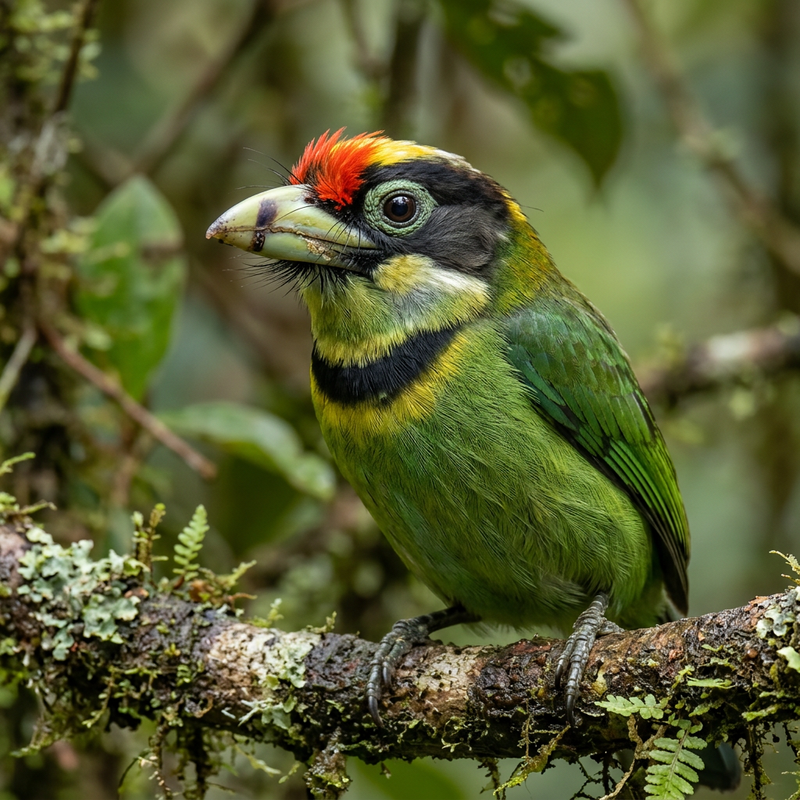 Feuerbart-Bartvogel (Psilopogon pyrolophus), AI-illustratie