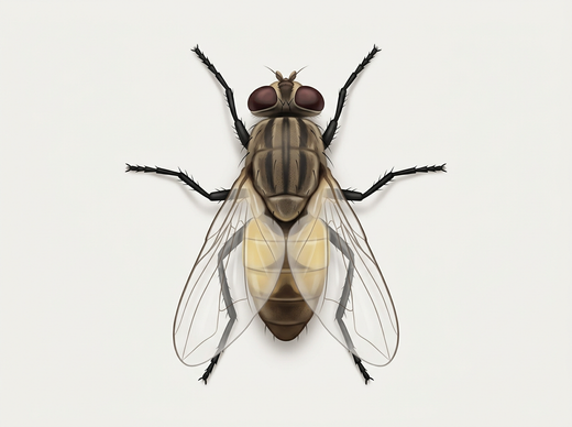 Kleine huisvlieg (Fannia canicularis) van bovenaf