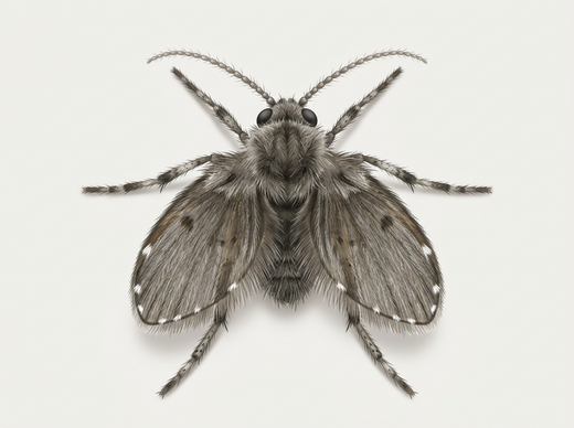 Vlindermug (Psychodidae) van bovenaf