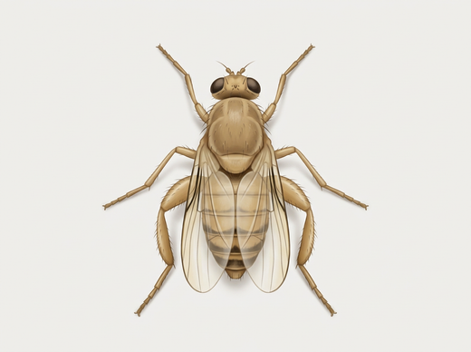 Bultrugvlieg (Phoridae) met gebocheld borstgedeelte en donkere ogen, van bovenaf