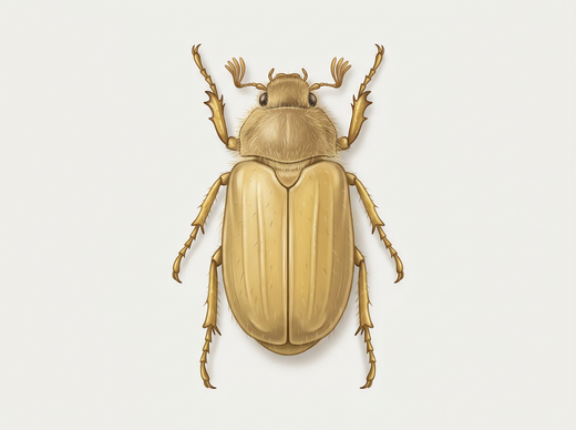 Junikever (Amphimallon solstitiale) van bovenaf, geelbruin met een zeer harig halsschild