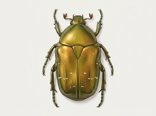 Rozenkever (Cetonia aurata) van bovenaf, metallic goudgroen met kleine witte vlekken