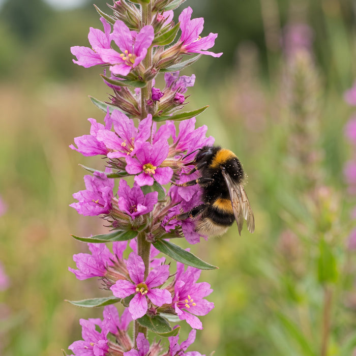 Blüte von Gewöhnlicher Blutweiderich (Lythrum salicaria) in Nahaufnahme (KI-generiert)
