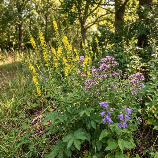 Großer Odermennig (Agrimonia procera) in Blüte im naturnahen Garten (KI-generiert)