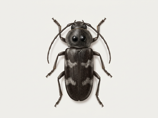Huisbok (Hylotrupes bajulus) van bovenaf