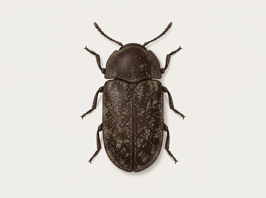 Bonte knaagdierkever (Xestobium rufovillosum) van bovenaf