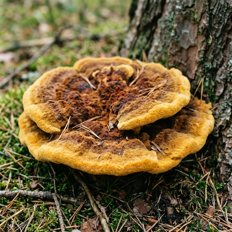 Dennenbruine porling (Phaeolus schweinitzii), AI-illustratie