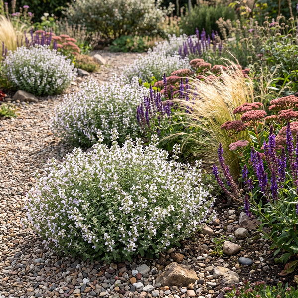 Kleinblütige Bergminze (Calamintha nepeta) in Blüte im naturnahen Garten (KI-generiert)