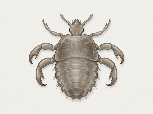 Schaamluis (Phthirus pubis) van bovenaf, sterk vergroot